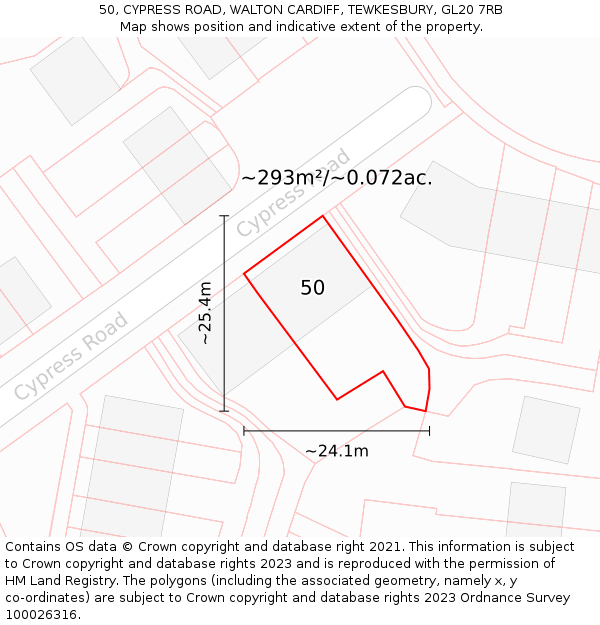 50, CYPRESS ROAD, WALTON CARDIFF, TEWKESBURY, GL20 7RB: Plot and title map