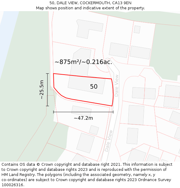 50, DALE VIEW, COCKERMOUTH, CA13 9EN: Plot and title map