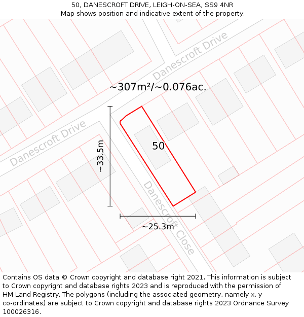 50, DANESCROFT DRIVE, LEIGH-ON-SEA, SS9 4NR: Plot and title map