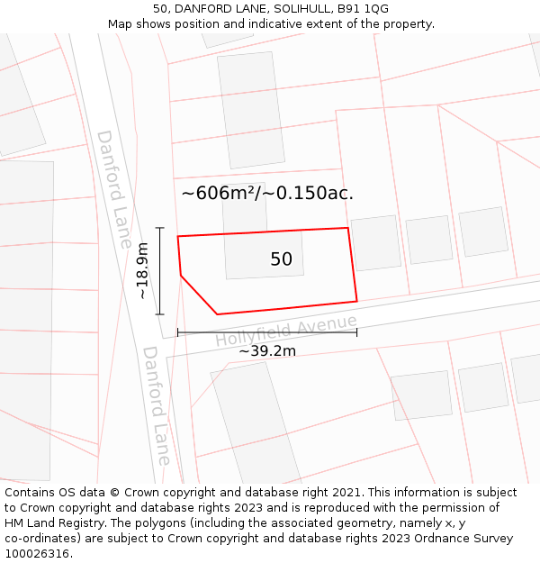 50, DANFORD LANE, SOLIHULL, B91 1QG: Plot and title map