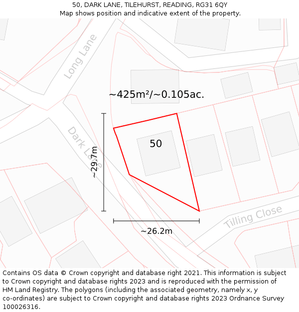 50, DARK LANE, TILEHURST, READING, RG31 6QY: Plot and title map