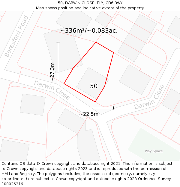 50, DARWIN CLOSE, ELY, CB6 3WY: Plot and title map