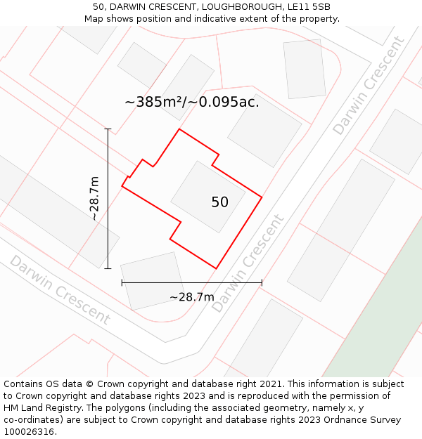 50, DARWIN CRESCENT, LOUGHBOROUGH, LE11 5SB: Plot and title map