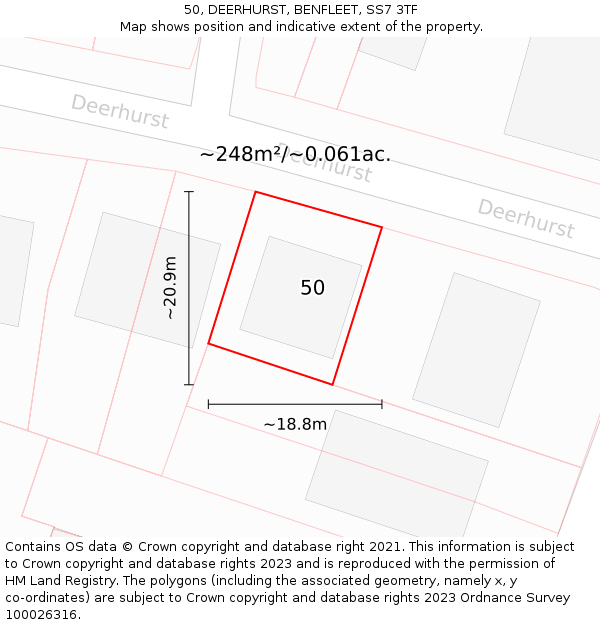 50, DEERHURST, BENFLEET, SS7 3TF: Plot and title map