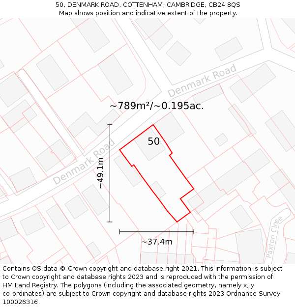 50, DENMARK ROAD, COTTENHAM, CAMBRIDGE, CB24 8QS: Plot and title map
