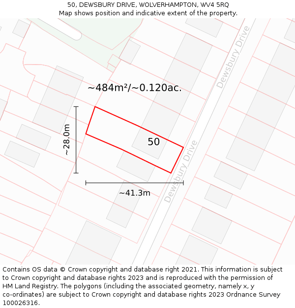 50, DEWSBURY DRIVE, WOLVERHAMPTON, WV4 5RQ: Plot and title map