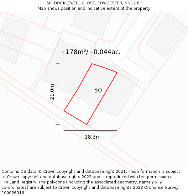 50, DOCKLEWELL CLOSE, TOWCESTER, NN12 6JF: Plot and title map