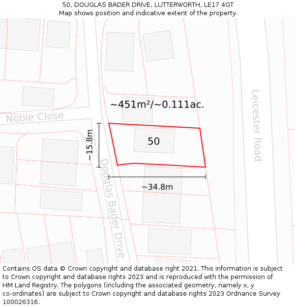 50, DOUGLAS BADER DRIVE, LUTTERWORTH, LE17 4GT: Plot and title map