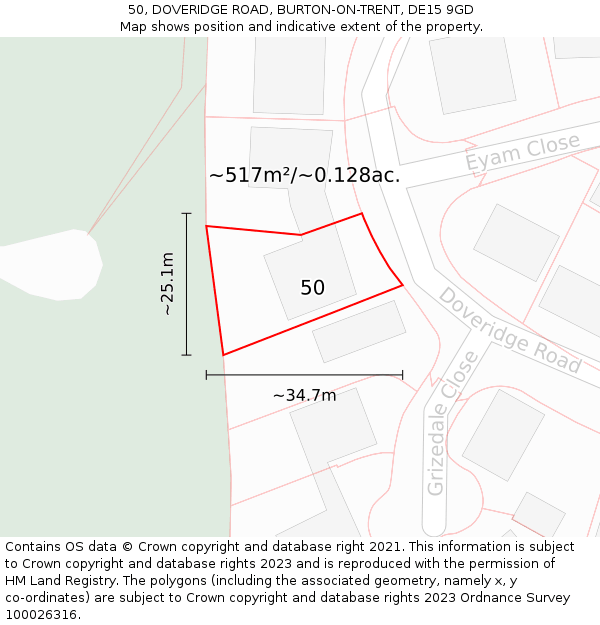 50, DOVERIDGE ROAD, BURTON-ON-TRENT, DE15 9GD: Plot and title map