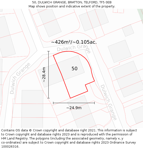 50, DULWICH GRANGE, BRATTON, TELFORD, TF5 0EB: Plot and title map