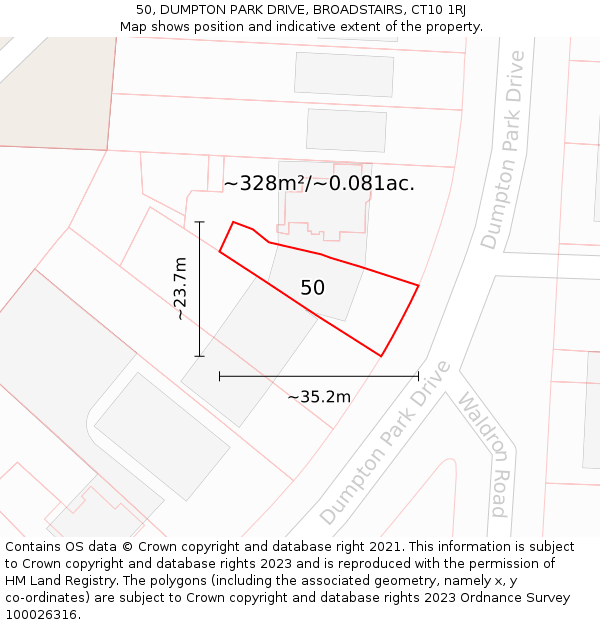 50, DUMPTON PARK DRIVE, BROADSTAIRS, CT10 1RJ: Plot and title map