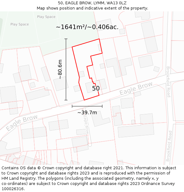 50, EAGLE BROW, LYMM, WA13 0LZ: Plot and title map