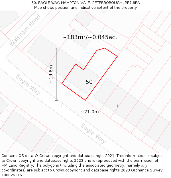 50, EAGLE WAY, HAMPTON VALE, PETERBOROUGH, PE7 8EA: Plot and title map