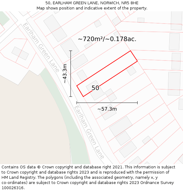 50, EARLHAM GREEN LANE, NORWICH, NR5 8HE: Plot and title map