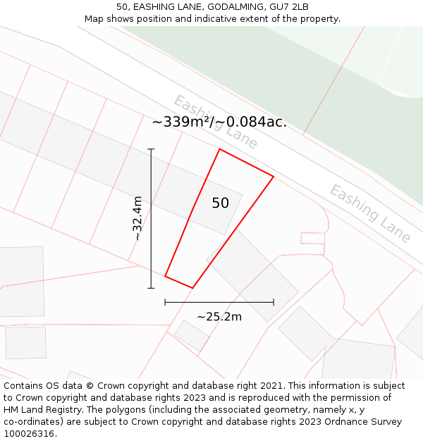 50, EASHING LANE, GODALMING, GU7 2LB: Plot and title map