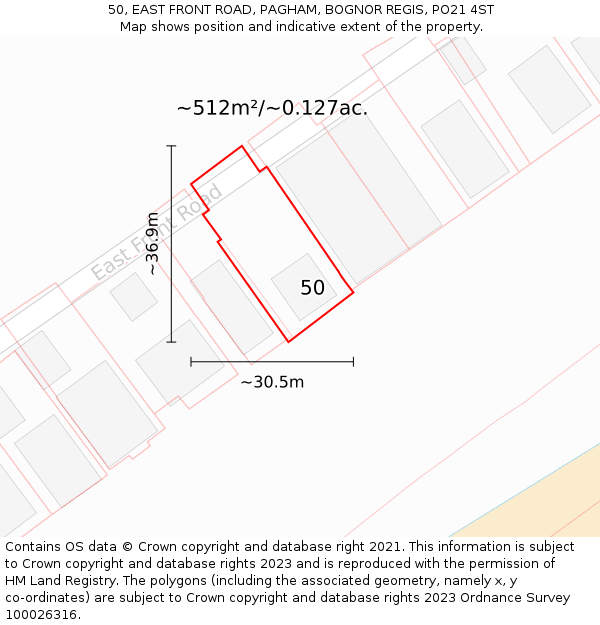 50, EAST FRONT ROAD, PAGHAM, BOGNOR REGIS, PO21 4ST: Plot and title map
