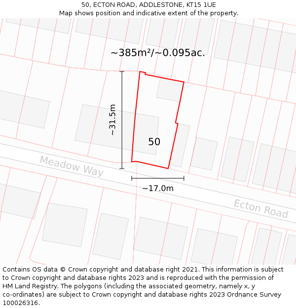 50, ECTON ROAD, ADDLESTONE, KT15 1UE: Plot and title map