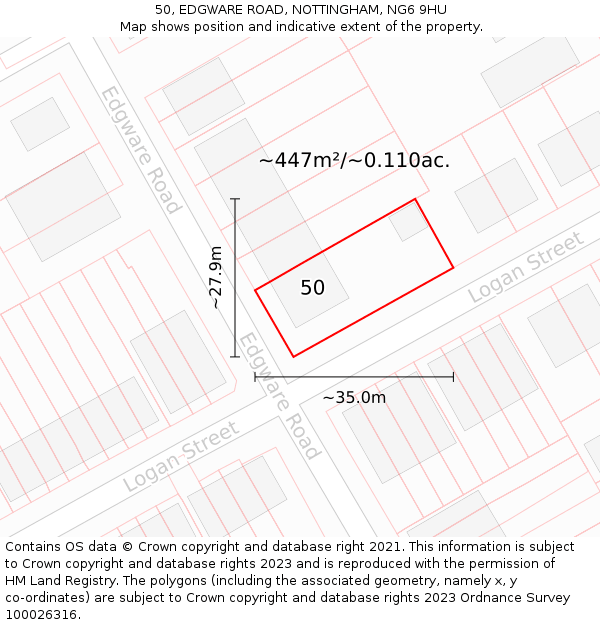 50, EDGWARE ROAD, NOTTINGHAM, NG6 9HU: Plot and title map