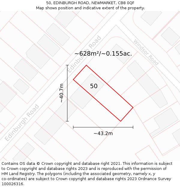 50, EDINBURGH ROAD, NEWMARKET, CB8 0QF: Plot and title map