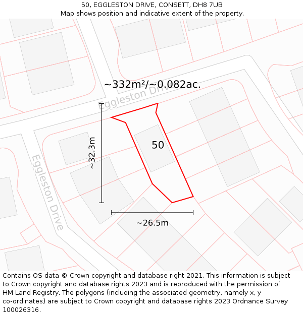 50, EGGLESTON DRIVE, CONSETT, DH8 7UB: Plot and title map