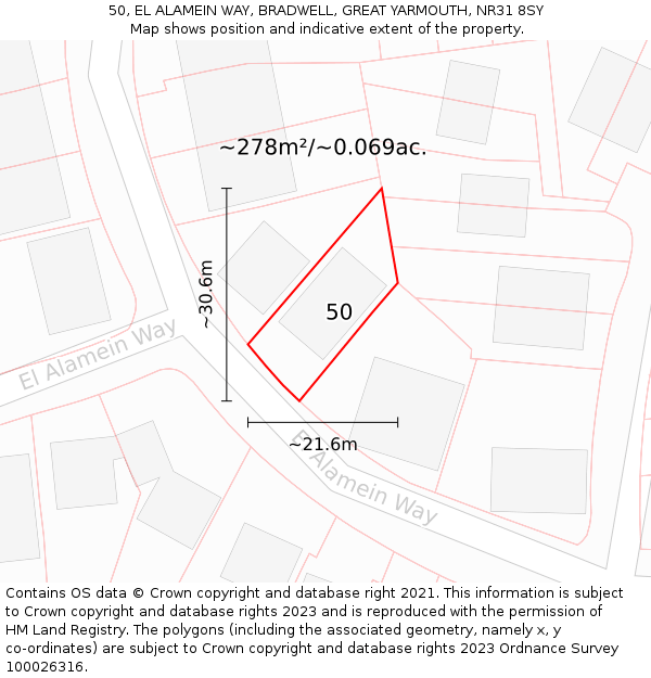 50, EL ALAMEIN WAY, BRADWELL, GREAT YARMOUTH, NR31 8SY: Plot and title map