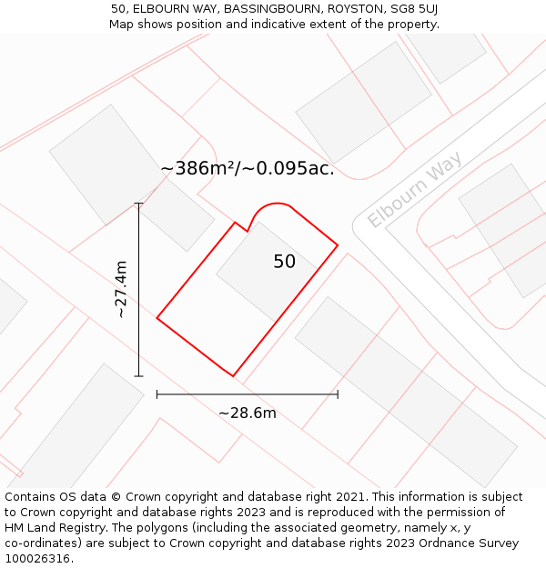 50, ELBOURN WAY, BASSINGBOURN, ROYSTON, SG8 5UJ: Plot and title map