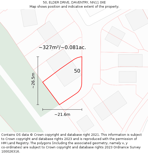 50, ELDER DRIVE, DAVENTRY, NN11 0XE: Plot and title map