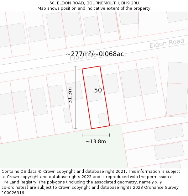 50, ELDON ROAD, BOURNEMOUTH, BH9 2RU: Plot and title map