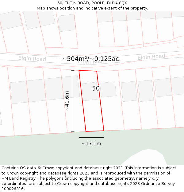 50, ELGIN ROAD, POOLE, BH14 8QX: Plot and title map