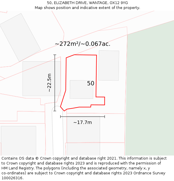 50, ELIZABETH DRIVE, WANTAGE, OX12 9YG: Plot and title map
