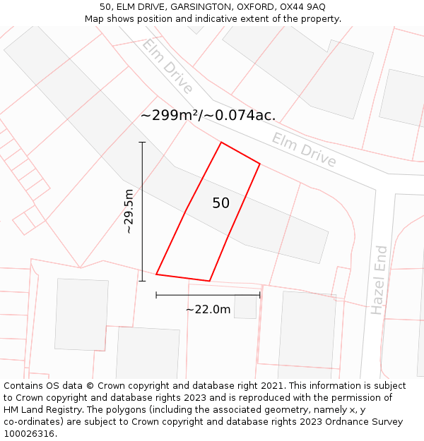50, ELM DRIVE, GARSINGTON, OXFORD, OX44 9AQ: Plot and title map