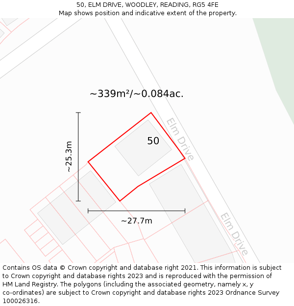 50, ELM DRIVE, WOODLEY, READING, RG5 4FE: Plot and title map