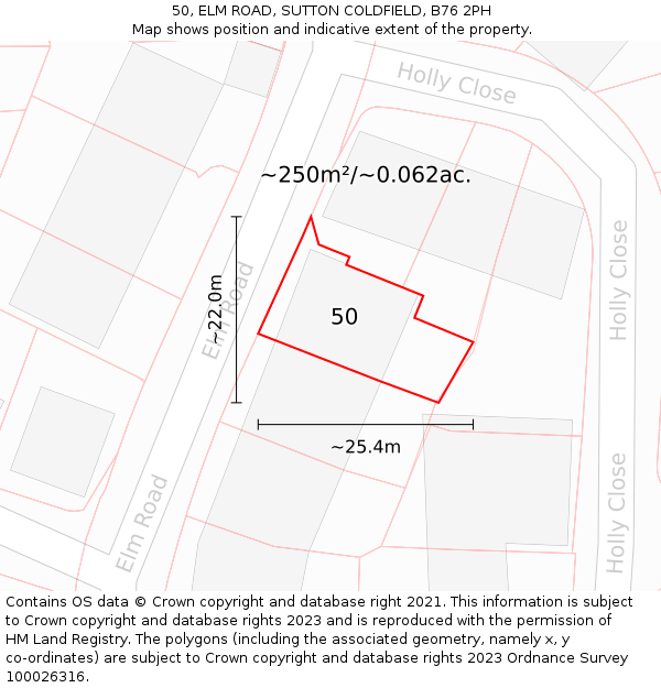 50, ELM ROAD, SUTTON COLDFIELD, B76 2PH: Plot and title map
