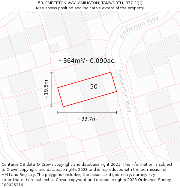50, EMBERTON WAY, AMINGTON, TAMWORTH, B77 3QQ: Plot and title map