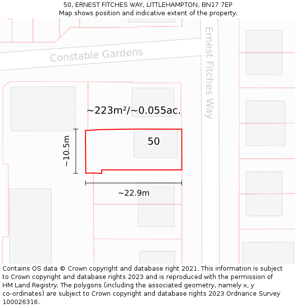 50, ERNEST FITCHES WAY, LITTLEHAMPTON, BN17 7EP: Plot and title map