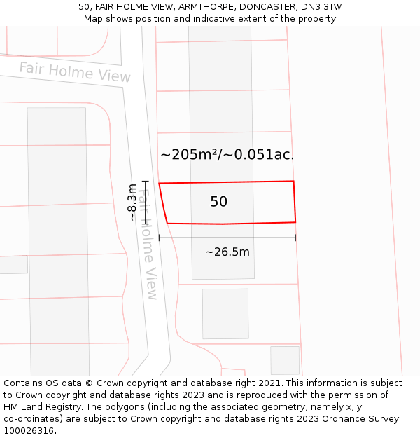 50, FAIR HOLME VIEW, ARMTHORPE, DONCASTER, DN3 3TW: Plot and title map