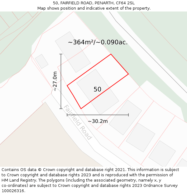 50, FAIRFIELD ROAD, PENARTH, CF64 2SL: Plot and title map