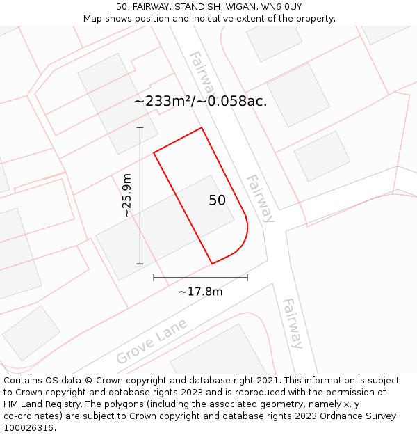 50, FAIRWAY, STANDISH, WIGAN, WN6 0UY: Plot and title map