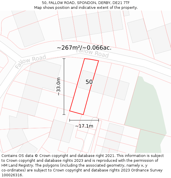 50, FALLOW ROAD, SPONDON, DERBY, DE21 7TF: Plot and title map