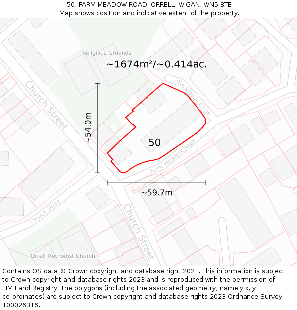 50, FARM MEADOW ROAD, ORRELL, WIGAN, WN5 8TE: Plot and title map