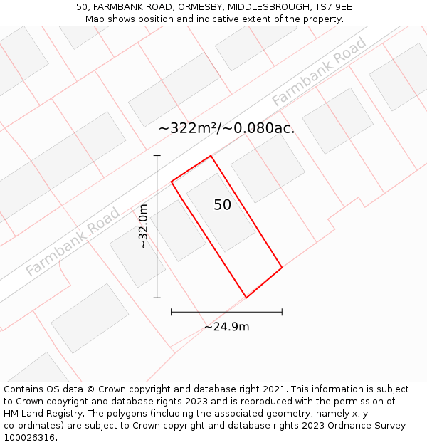 50, FARMBANK ROAD, ORMESBY, MIDDLESBROUGH, TS7 9EE: Plot and title map