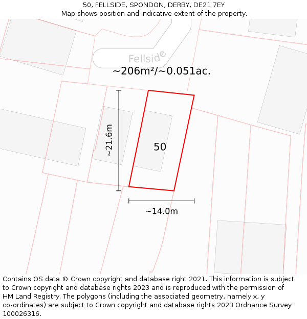 50, FELLSIDE, SPONDON, DERBY, DE21 7EY: Plot and title map