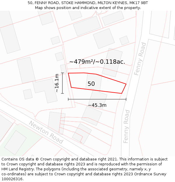 50, FENNY ROAD, STOKE HAMMOND, MILTON KEYNES, MK17 9BT: Plot and title map
