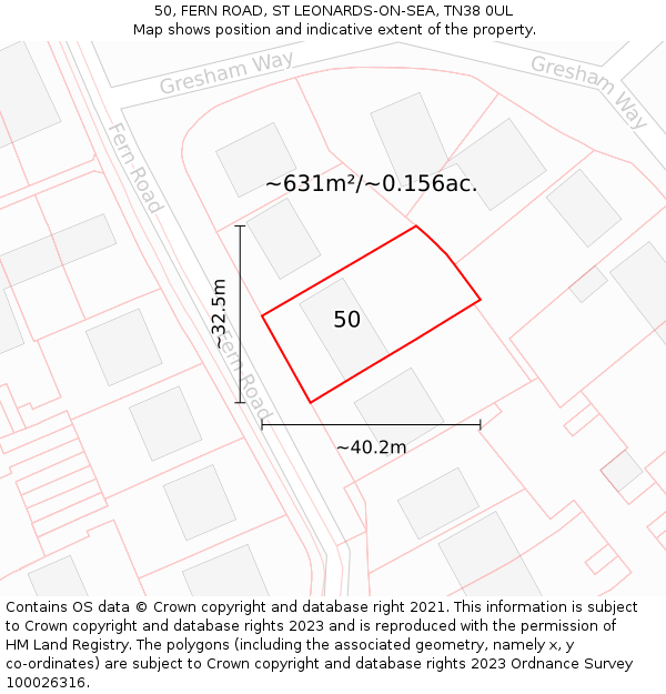 50, FERN ROAD, ST LEONARDS-ON-SEA, TN38 0UL: Plot and title map