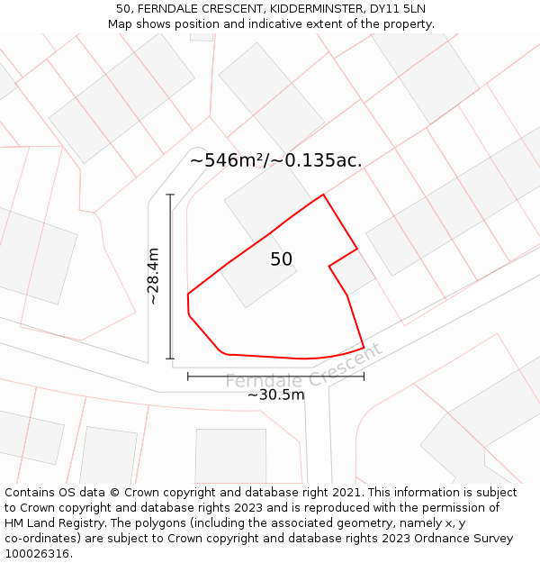 50, FERNDALE CRESCENT, KIDDERMINSTER, DY11 5LN: Plot and title map