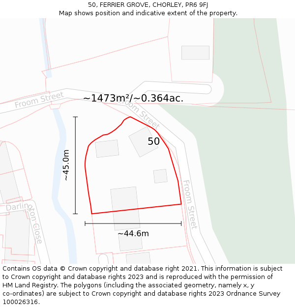 50, FERRIER GROVE, CHORLEY, PR6 9FJ: Plot and title map