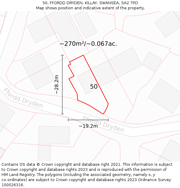 50, FFORDD DRYDEN, KILLAY, SWANSEA, SA2 7PD: Plot and title map