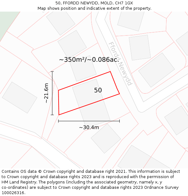 50, FFORDD NEWYDD, MOLD, CH7 1GX: Plot and title map
