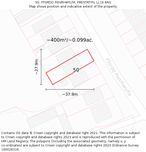 50, FFORDD PENRHWYLFA, PRESTATYN, LL19 8AG: Plot and title map