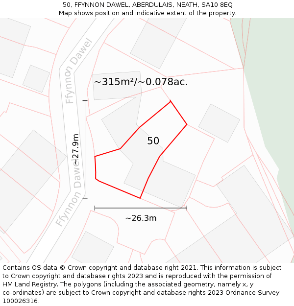50, FFYNNON DAWEL, ABERDULAIS, NEATH, SA10 8EQ: Plot and title map